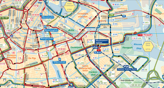 Mappe di Amsterdam da stampare: metro, tram, autobus e traghetti