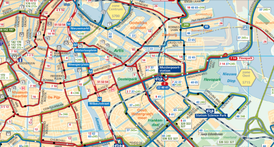 Mappe di Amsterdam da stampare: metro, tram, autobus e traghetti