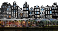Bloemenmarkt mercato fiori galleggiante vista canale Amsterdam